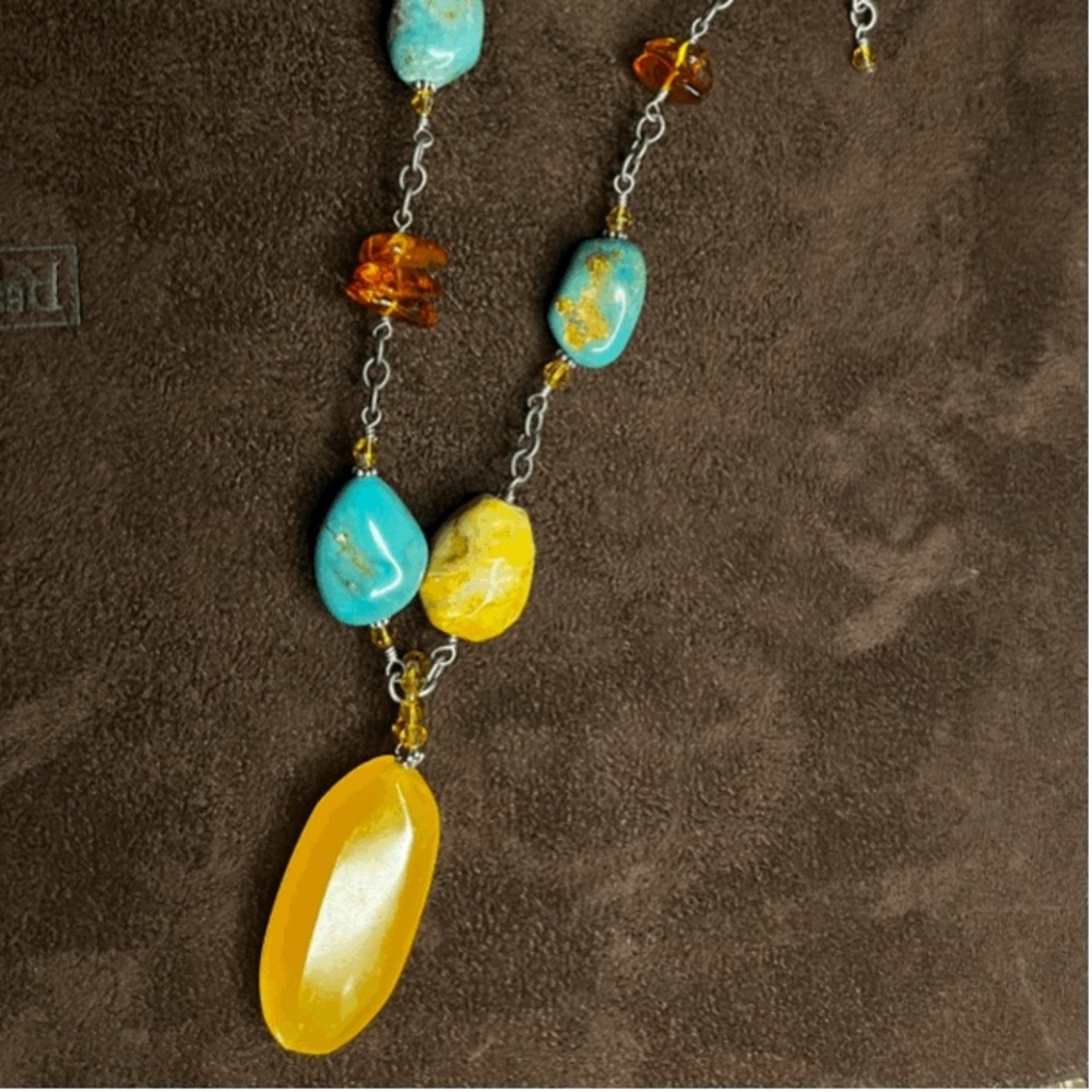 Silpada 925 Sterling Turquoise Jasper Amber Calcite Pendant Necklace N1296